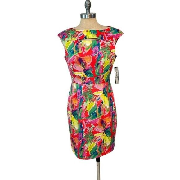 Tahari Arthur S. Levine Pink Floral Stretch Crepe Sheath Dress $128 NWT 6 - Picture 1 of 6